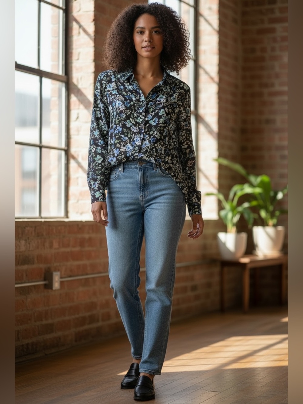 J. Jill Tiered Floral Print Long Sleeve Tunic/Blouse